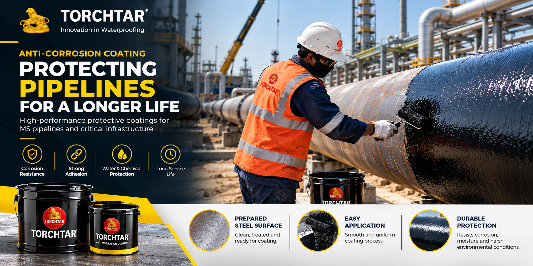 Torchtar anti-corrosion coating on a real pipeline