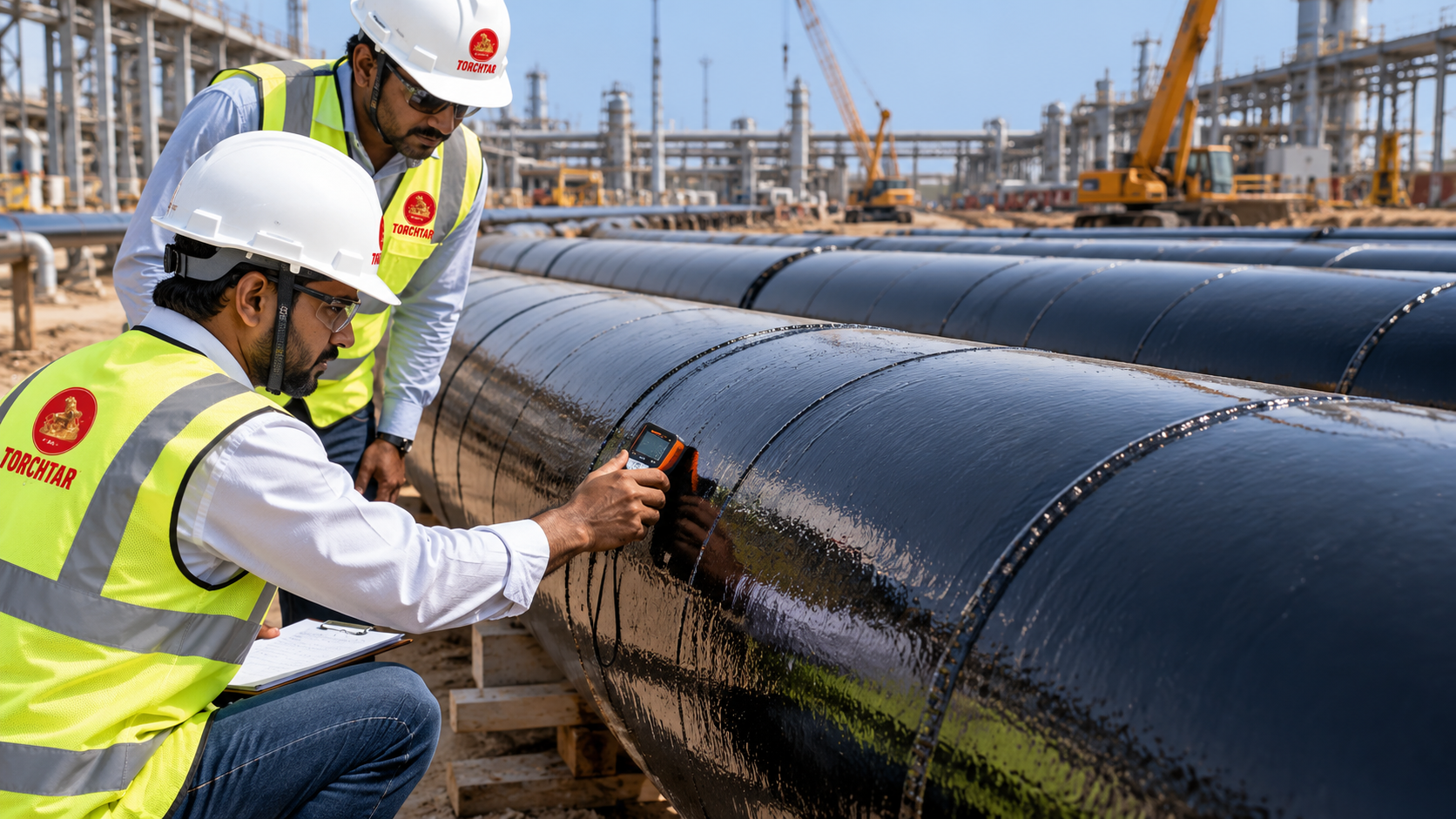 Finished coated pipeline — inspection and protection